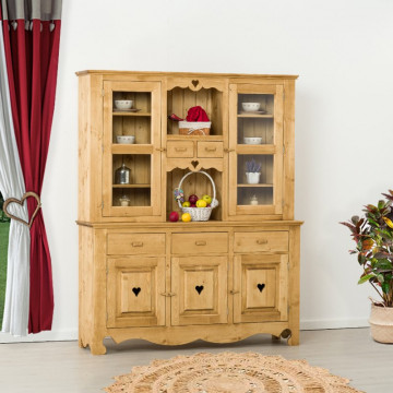 Bufet bucatarie Cabana, 4 usi 8 sertare 2 nise, Lemn masiv rustic, 160 x 45/42 x 197 cm