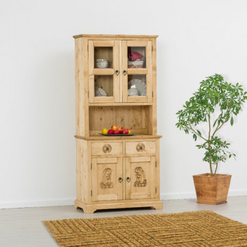 Bufet bucatarie rustic 4 usi, 2 sertare Rustic Chalet, Lemn masiv rustic, 92 x 38/46 x 200 cm