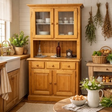 Bufet cu vitrina Apuseni 4 usi si 3 sertare, Lemn masiv, 109 x 48 x 199 cm