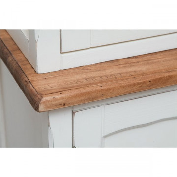 Bufet cu vitrina Toscana Charme cu 2 x 2 usi lemn masiv tei, alb unt + natur antik, 125 x 42 x 207 cm - Img 5