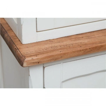 Bufet cu vitrina Toscana Charme cu 2 x 2 usi lemn masiv tei, alb unt + natur antik, 125 x 42 x 207 cm - Img 5