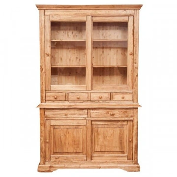 Bufet cu vitrina Toscana natur antik lemn masiv de tei, 142 x 50 x 225 cm - Img 3