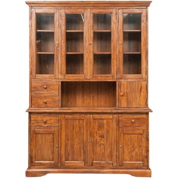 Bufet cu vitrina Toscana nuc antik lemn masiv de tei, 156 x 50 x 200 cm - Img 2