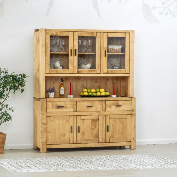 Bufet de bucatarie 6 usi si 3 sertare Ecuador, Lemn masiv rustic, 160 x 50/42 x 195 cm - Img 1