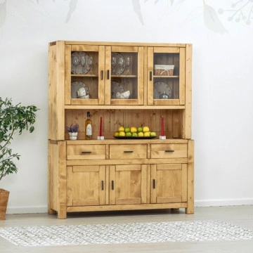 Bufet de bucatarie 6 usi si 3 sertare Ecuador, Lemn masiv rustic, 160 x 50/42 x 195 cm