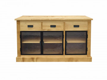 Bufet lemn masiv Industrial Wood 3 usi sticla si 3 sertare, 156 x 50 x 90 cm - Img 4