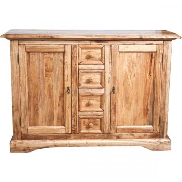 Bufet Toscana cu 2 usi si 4 sertare lemn masiv tei, natur antik, 135 x 45 x 92 cm