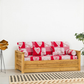 Canapea Rustica Colibri, model fix cu tapiterie, Lemn masiv rustic, 206 x 88 x 72 cm - Img 1
