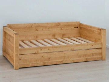 Canapea Rustica Ecuador model extensibil cu tapiterie, Lemn masiv rustic, 206 x 90 x 70 cm - Img 6