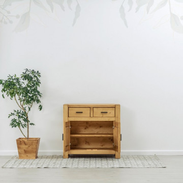 Comoda 2 usi si 2 sertare Ecuador, Lemn masiv rustic, 90 x 46 x 85 cm - Img 2