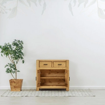 Comoda 2 usi si 2 sertare Ecuador, Lemn masiv rustic, 90 x 46 x 85 cm - Img 2