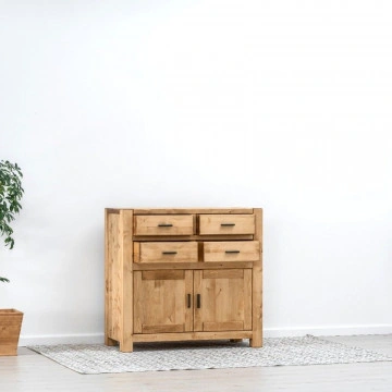 Comoda 2 usi si 4 sertare Ecuador, Lemn masiv rustic, 110 x 50 x 105 cm - Img 3