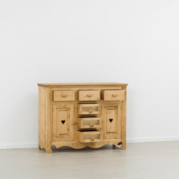 Comoda Cabana cu 2 usi 6 sertare, Lemn masiv rustic, 149 x 47 x 96 cm - Img 3