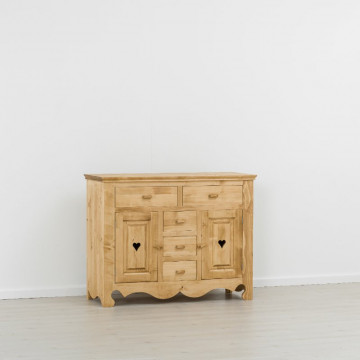 Comoda Rustic Flame cu 2 usi si 5 sertare, Lemn masiv rustic, 129 x 50 x 100 cm - Img 5