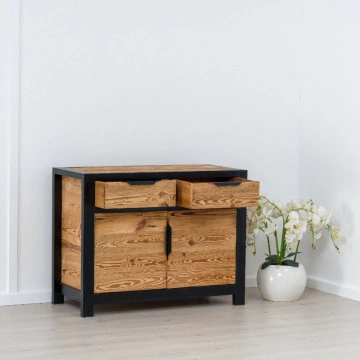 Comoda Rustic Loft 2 usi si 2 sertare, Lemn masiv rustic, 110 x 50 x 85 cm - Img 3