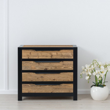 Comoda Rustic Loft 4 sertare, Lemn masiv rustic, 100 x 50 x 90 cm - Img 3