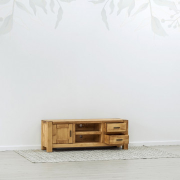 Comoda TV 1 usa, 2 sertare si 2 nise Ecuador, Lemn masiv rustic, 140 x 42 x 50 cm - Img 2