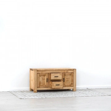 Comoda TV 2 usi si 2 sertare Ecuador, Lemn masiv rustic, 120 x 50 x 62 cm - Img 3