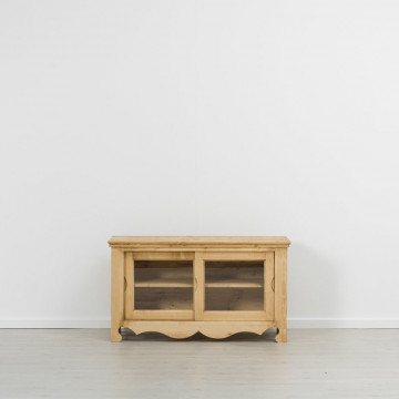 Comoda TV Cabana cu 2 usi culisante, Lemn masiv rustic, 130 x 57 x 72 cm - Img 2