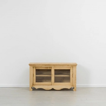 Comoda TV Cabana cu 2 usi culisante, Lemn masiv rustic, 130 x 57 x 72 cm - Img 2