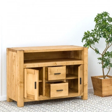 Comoda TV Ecuador 2 usi, 2 sertare si nisa, Lemn masiv rustic, 120 x 50 x 85 cm - Img 2