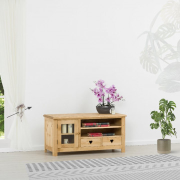 Comoda TV Rustic Floare de Colt cu 1 usa si 2 sertare, Lemn masiv 122.5 x 52 x 60 cm
