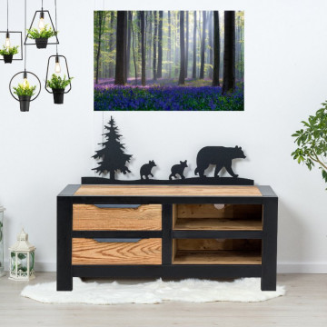 Comoda TV Rustic Loft 2 sertare si 2 nise, Lemn masiv rustic, 100 x 40 x 50 cm - Img 1
