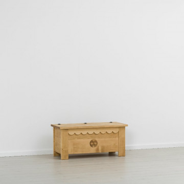 Cufar Cabana sculptat cu rozeta, Lemn masiv rustic, 110 x 51 x 50 cm - Img 4