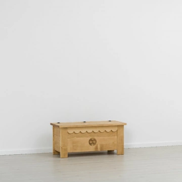 Cufar Cabana sculptat cu rozeta, Lemn masiv rustic, 110 x 51 x 50 cm - Img 4