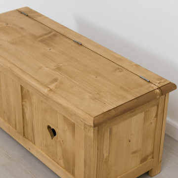 Cufar / Lada zestre Rustic Floare de Colt cu 1 sertar din Lemn masiv 100 x 42 x 44 cm - Img 2