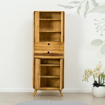 Dulap de baie Sahara, 4 usi si 2 sertare, lemn masiv rustic, 65 x 34 x 180 cm - Img 2