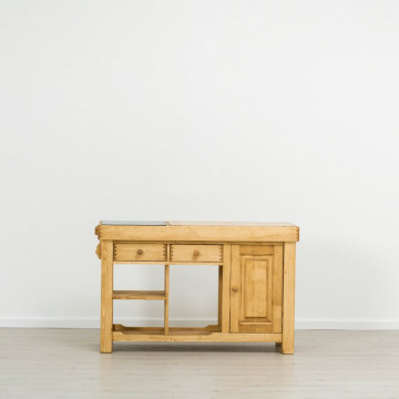 Insula de bucatarie Cabana, 1 usa si 2 sertare, lemn masiv rustic, 135 x 50 x 85 cm - Img 4
