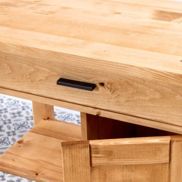 Insula de bucatarie pe roti Ecuador 1 usa si 1 sertar, Lemn masiv rustic, 84 x 48 x 86 cm - Img 2