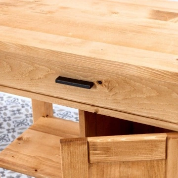 Insula de bucatarie pe roti Ecuador 1 usa si 1 sertar, Lemn masiv rustic, 84 x 48 x 86 cm - Img 2