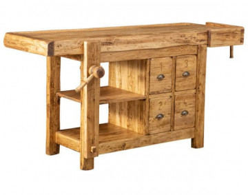 Insula de bucatarie Toscana, lemn masiv model banc tamplar, natur antik, 188 x 78 x 92 cm - Img 2