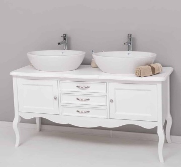 Masca lavoar dublu lemn masiv Shabby Rustic, 2 usi si 3 sertare, 150 x 54 x 75 cm - Img 7