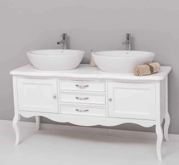Masca lavoar dublu lemn masiv Shabby Rustic, 2 usi si 3 sertare, 150 x 54 x 75 cm - Img 7