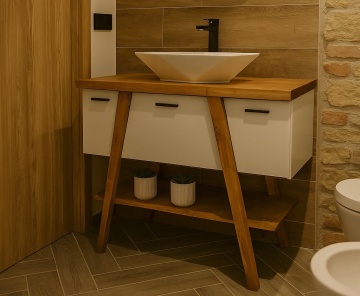 Masca lavoar Kavala, 1 usa si 2 sertare, lemn masiv + mdf alb, 120 x 55 x 75 cm - Img 3