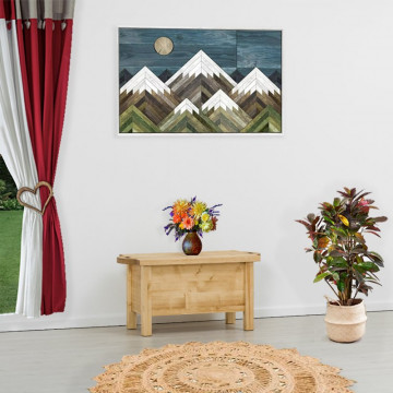 Masuta de cafea Cabana cu 2 platouri culisante, Lemn masiv rustic, 110 x 52 x 55 cm