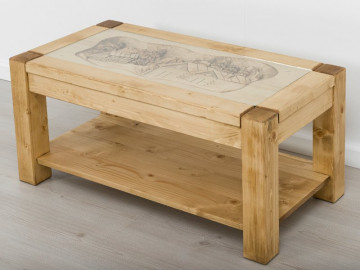 Masuta de cafea Ecuador cu model sculptat, Lemn masiv rustic, 100 x 50 x 45 cm - Img 1