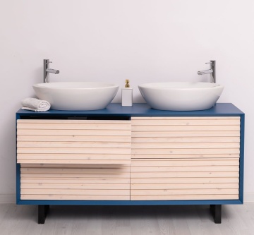 Mobilier de baie dublu lemn masiv Pianno cu 4 sertare, 150 x 50 x 76 cm - Img 6