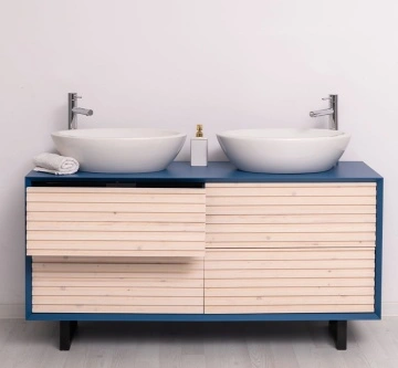 Mobilier de baie dublu lemn masiv Pianno cu 4 sertare, 150 x 50 x 76 cm - Img 6