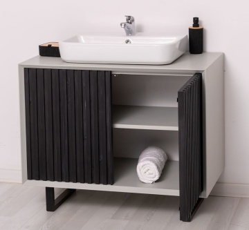 Mobilier de baie lemn masiv Pianno cu 2 usi, 93 x 50 x 76 cm - Img 7