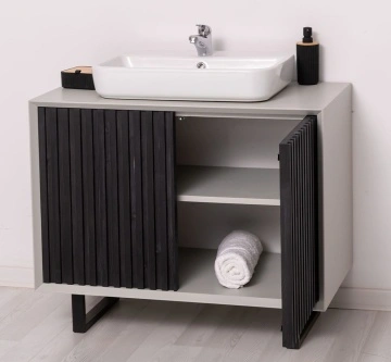 Mobilier de baie lemn masiv Pianno cu 2 usi, 93 x 50 x 76 cm - Img 7