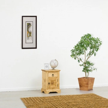 Noptiera 1 usa si 1 sertar Rustic Chalet, Lemn masiv rustic, 42 x 35 x 60 cm - Img 2