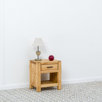 Noptiera cu 1 sertar Ecuador, Lemn masiv rustic, 45 x 35 x 50 cm - Img 1