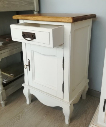 Noptiera Toscana Charme cu 1 usa si 1 sertar, lemn masiv tei, alb unt + natur antik, 46 x 36 x 70 cm - Img 2