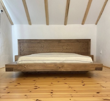 Pat lemn masiv pin model Caledon, grinzi solide rustice, 140 cm, 160 cm, 180 cm, 200 x 200 cm - Img 3
