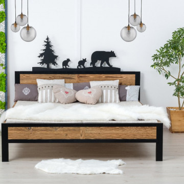 Pat Rustic Loft , Lemn masiv rustic, 140 cm, 160 cm sau 180 x 200 cm - Img 7