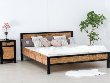 Pat Rustic Loft , Lemn masiv rustic, 90 cm, 140 cm, 160 cm sau 180 x 200 cm